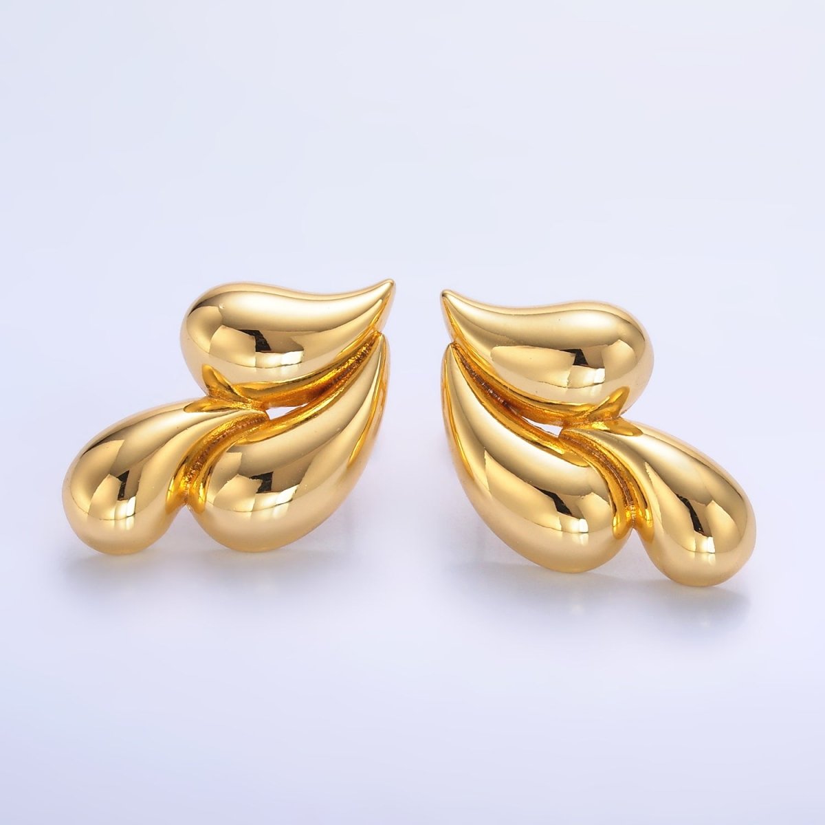24K Gold Filled 30mm Triple Teardrop Stud Earrings in Gold & Silver | Q466 Q455