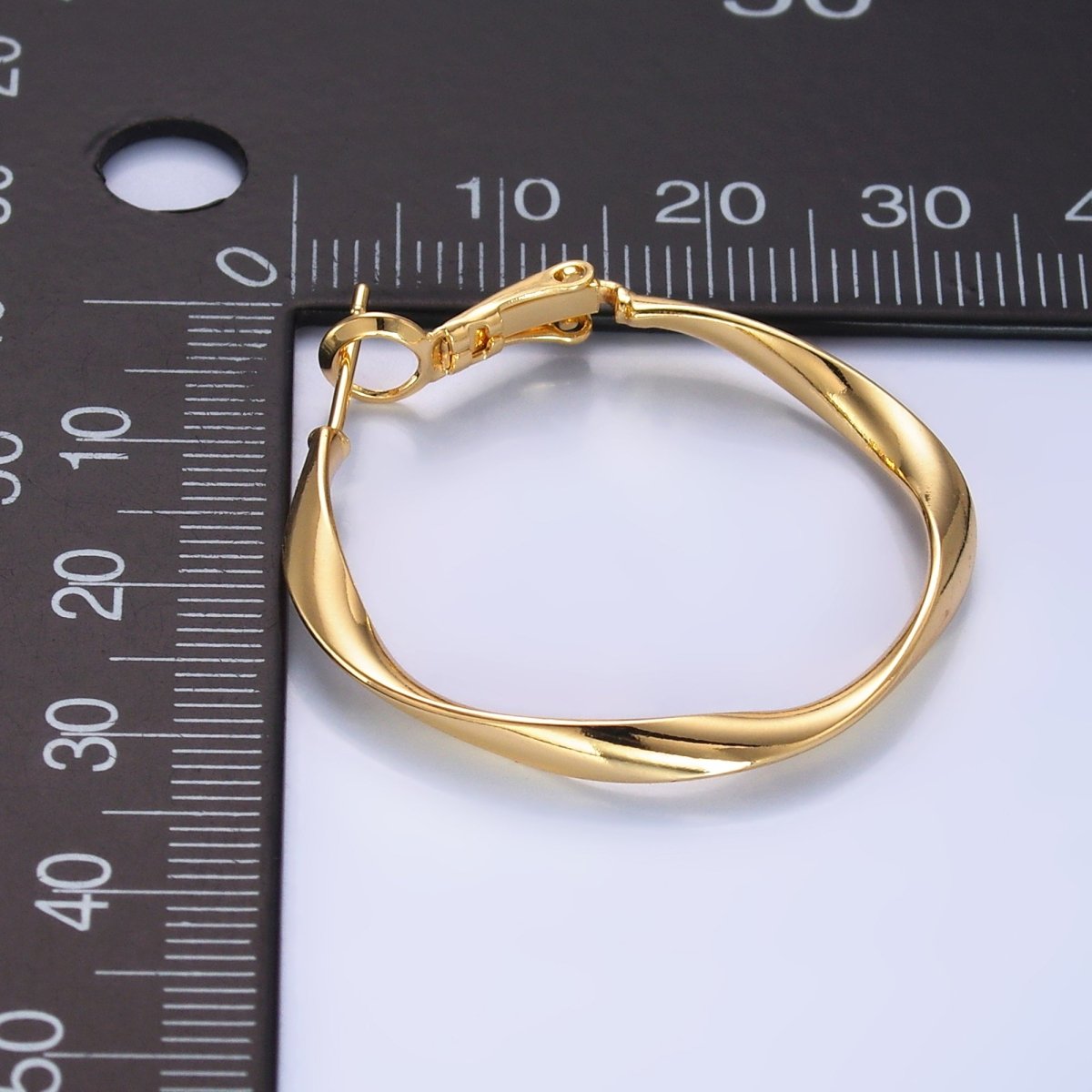 24K Gold Filled 32mm Twisted Hinge Hoop Earrings in Gold & Silver | AB863 AB864