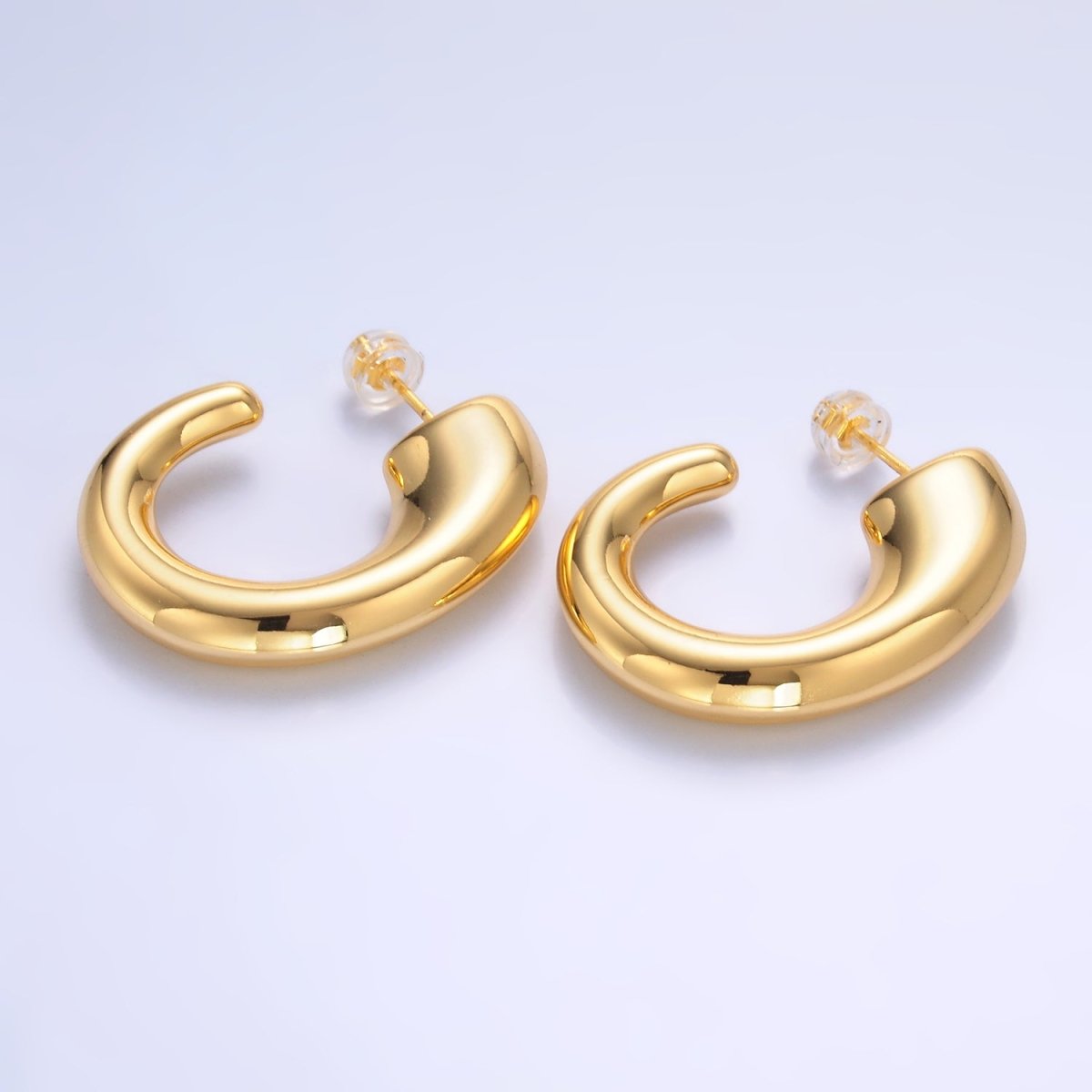 24K Gold Filled 35mm Minimalist J-Shaped Hoop Earrings in Gold & Silver | AB861 AB862