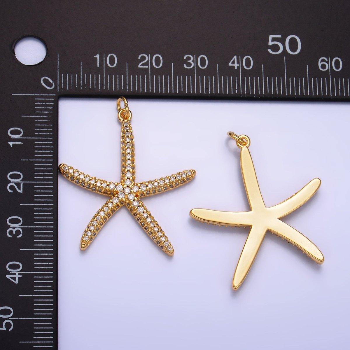 24K Gold Filled 35mm Starfish Micro Paved CZ Sea Animal Charm | W247