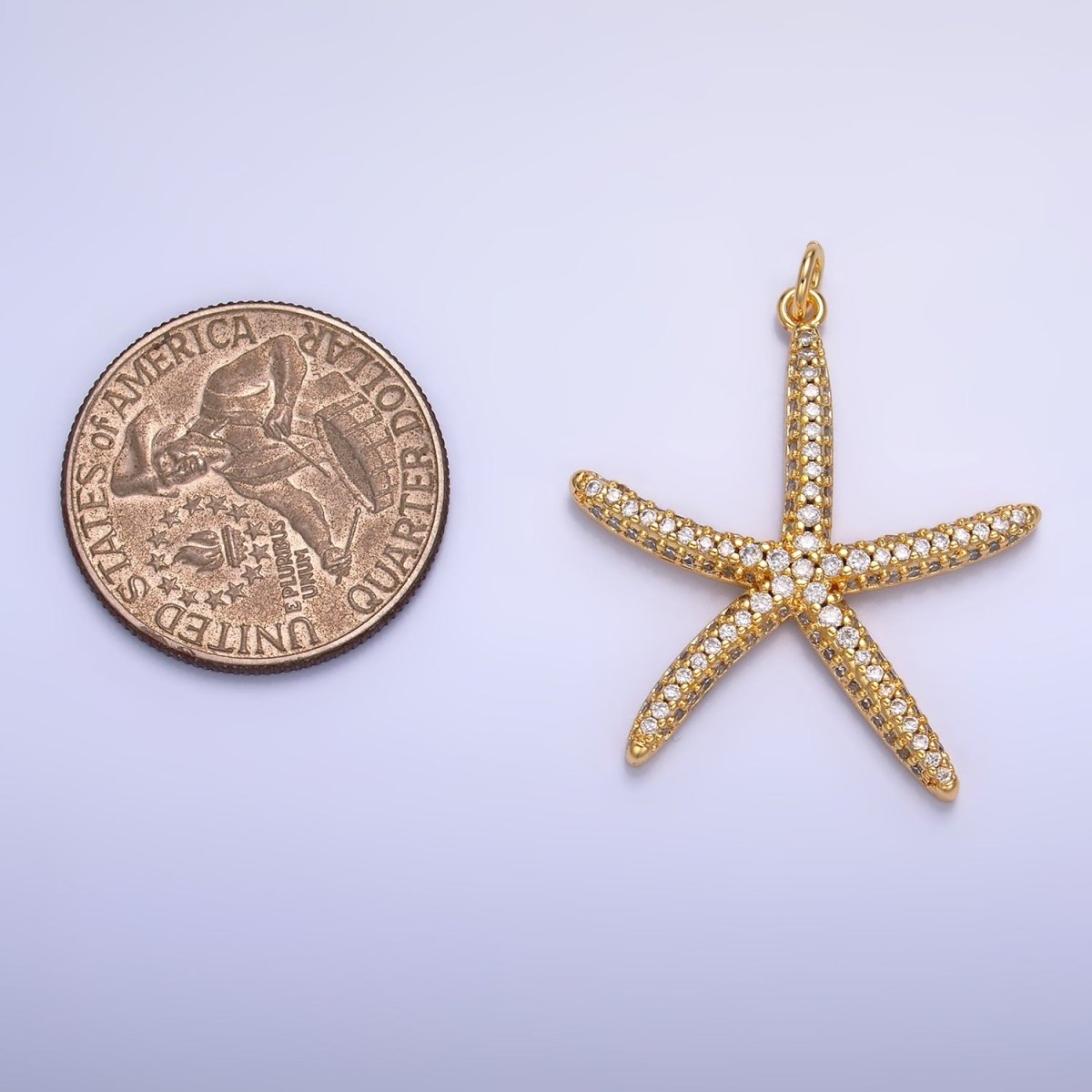 24K Gold Filled 35mm Starfish Micro Paved CZ Sea Animal Charm | W247