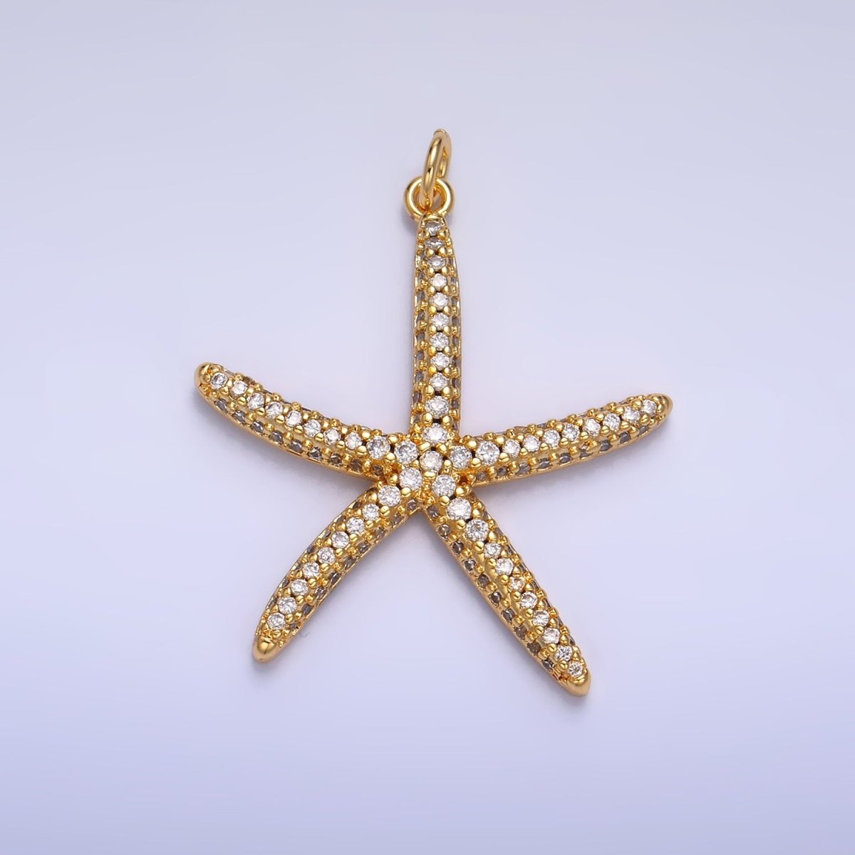 24K Gold Filled 35mm Starfish Micro Paved CZ Sea Animal Charm | W247