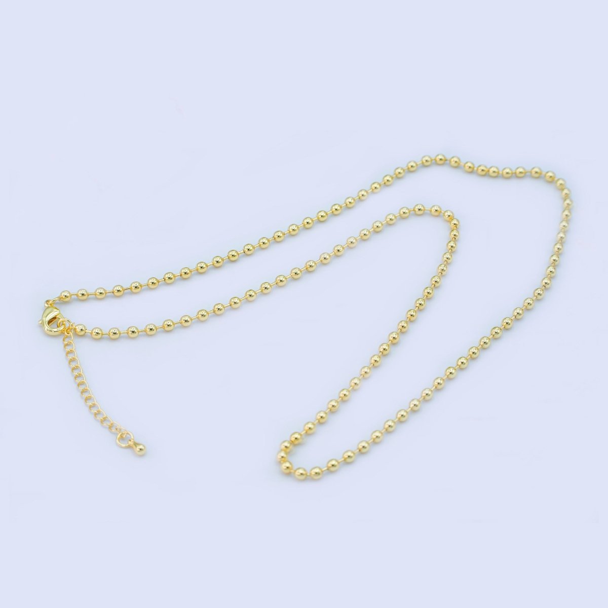 24K Gold Filled 3mm Bead Bar 16 Inch, 18 Inch Necklace w. Extender | WA-2714
