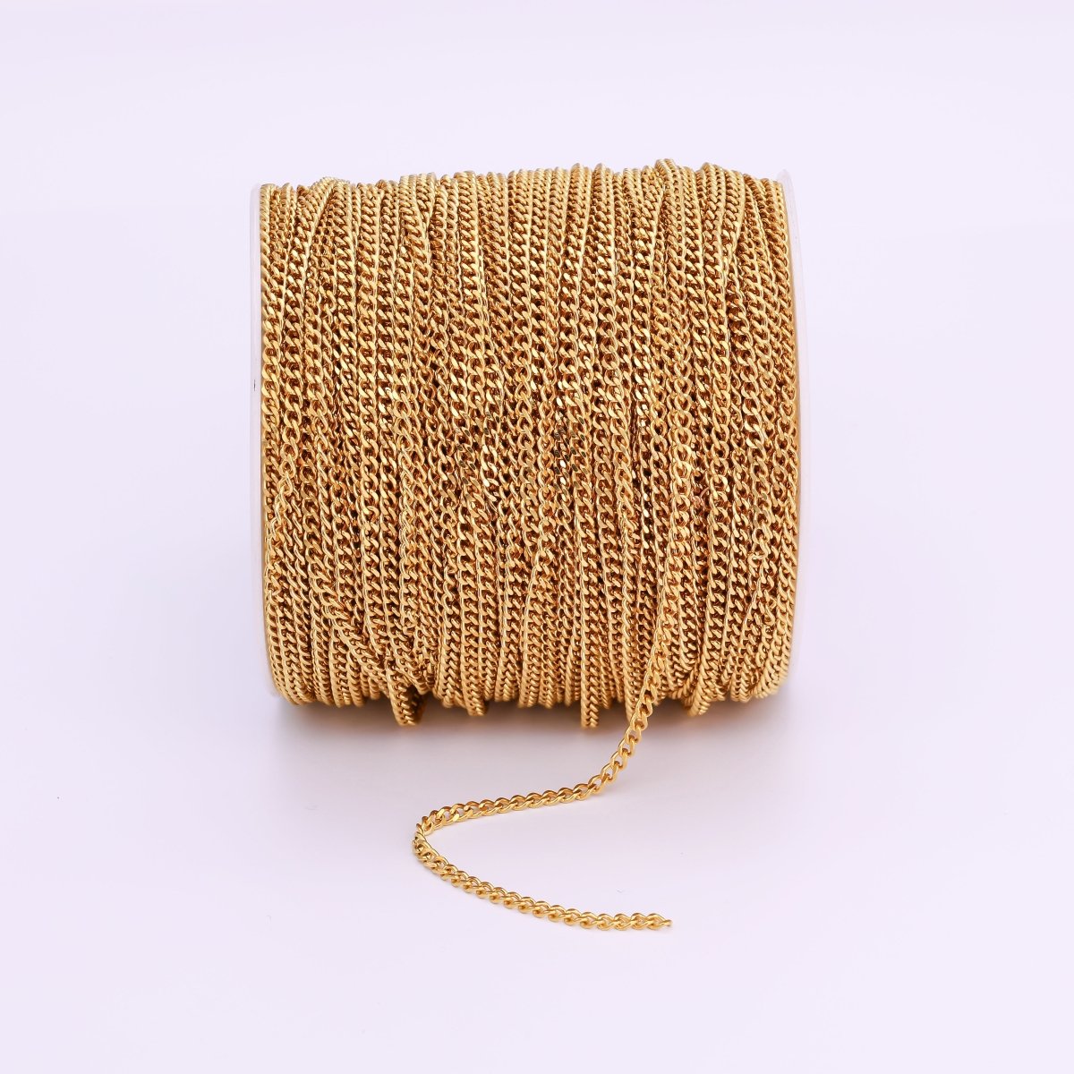 24K Gold Filled 3mm Cuban Curb Unfinished Chain by Yard | Roll-946