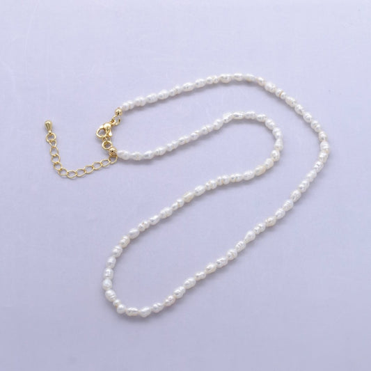 24K Gold Filled 3mm Freshwater Pearl 16.5 Inch Choker Necklace | WA-2724
