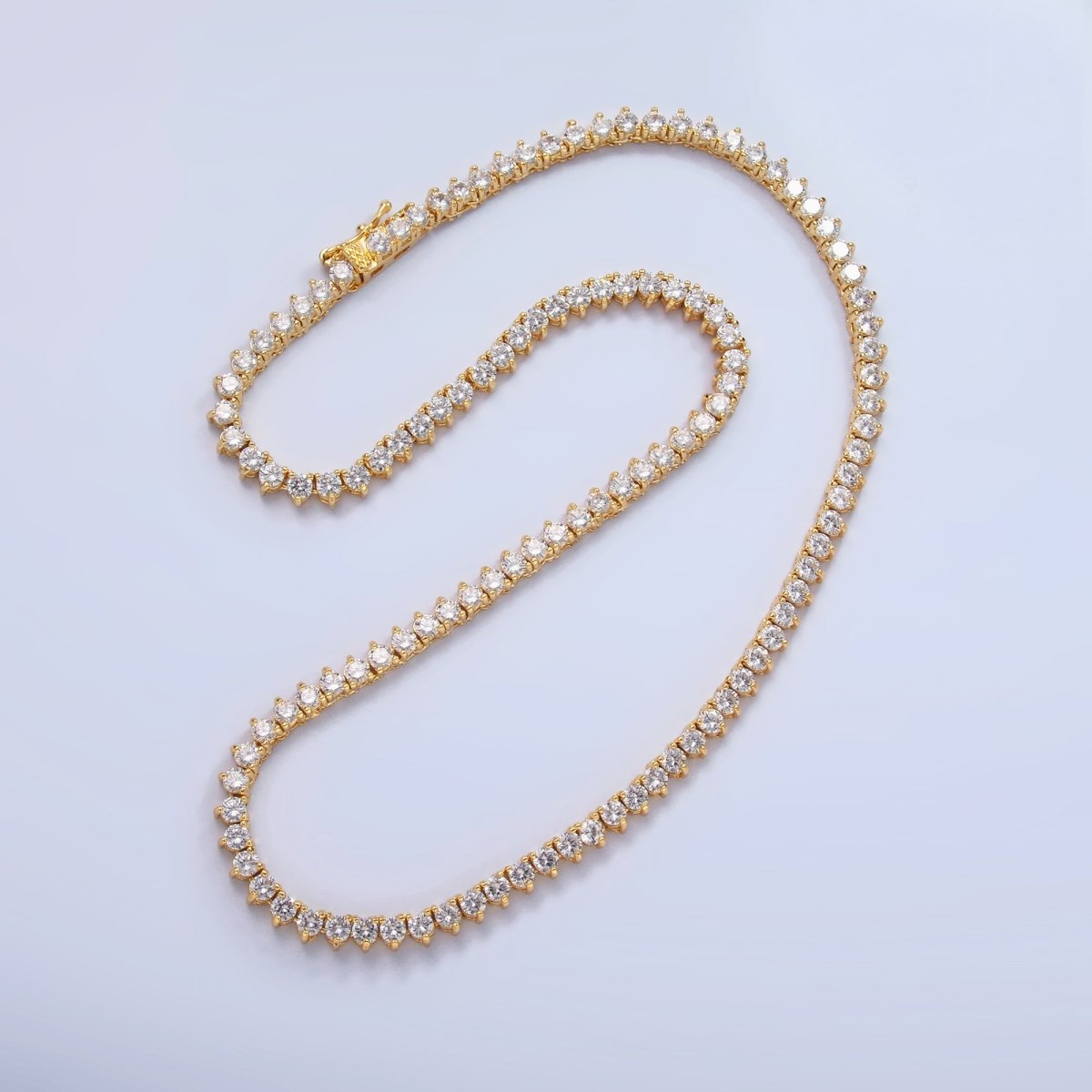 24K Gold Filled 4.2mm Clear CZ Three-Prong Tennis Chain 16 Inch Necklace | WA-3027