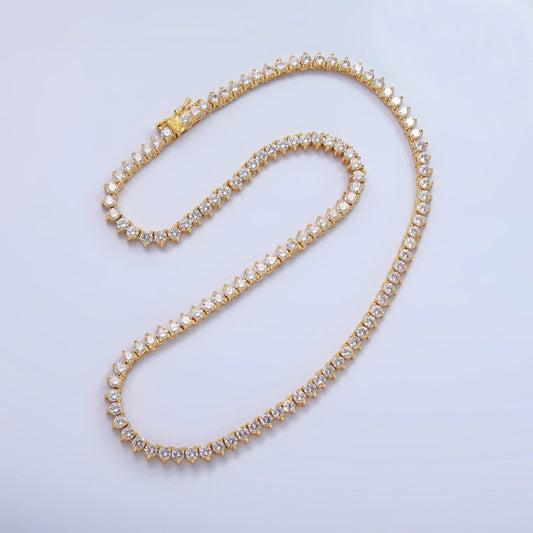 24K Gold Filled 4.2mm Clear CZ Three-Prong Tennis Chain 16 Inch Necklace | WA-3027