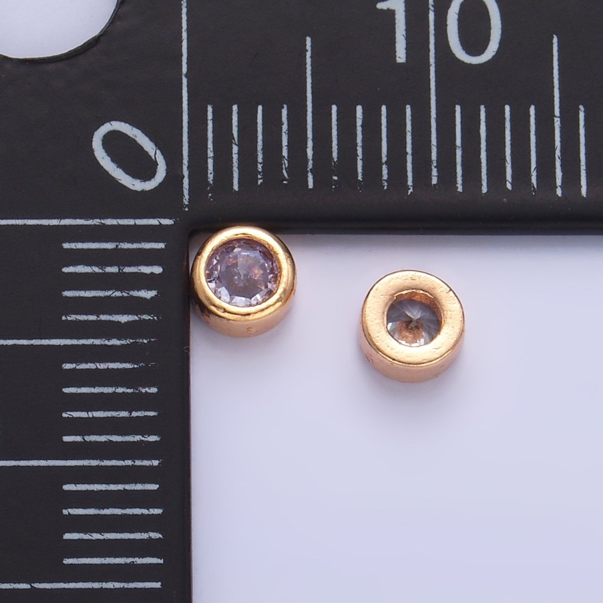 24K Gold Filled 4.2mm Clear, Purple Round CZ Bezel Bead | B114 B117