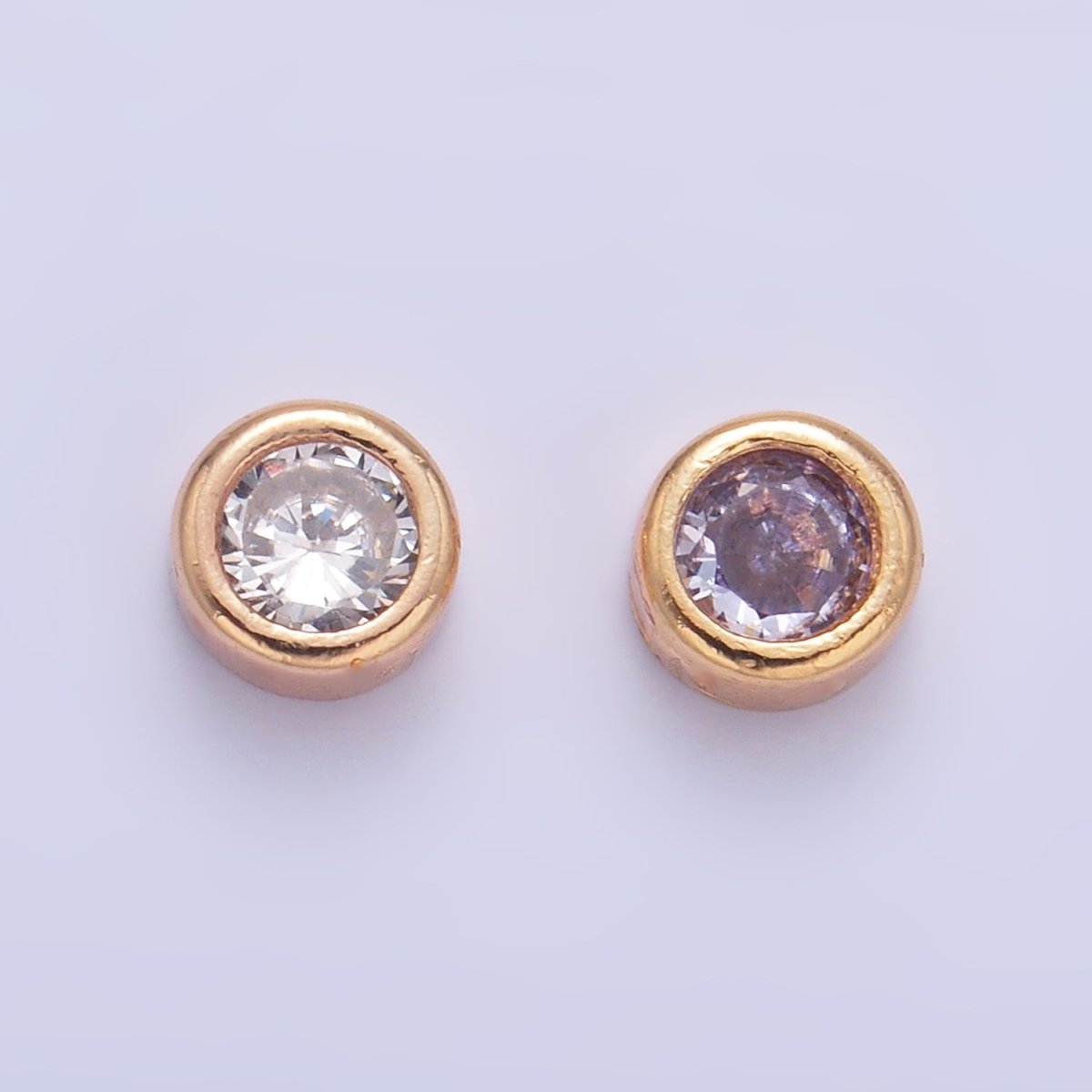 24K Gold Filled 4.2mm Clear, Purple Round CZ Bezel Bead | B114 B117