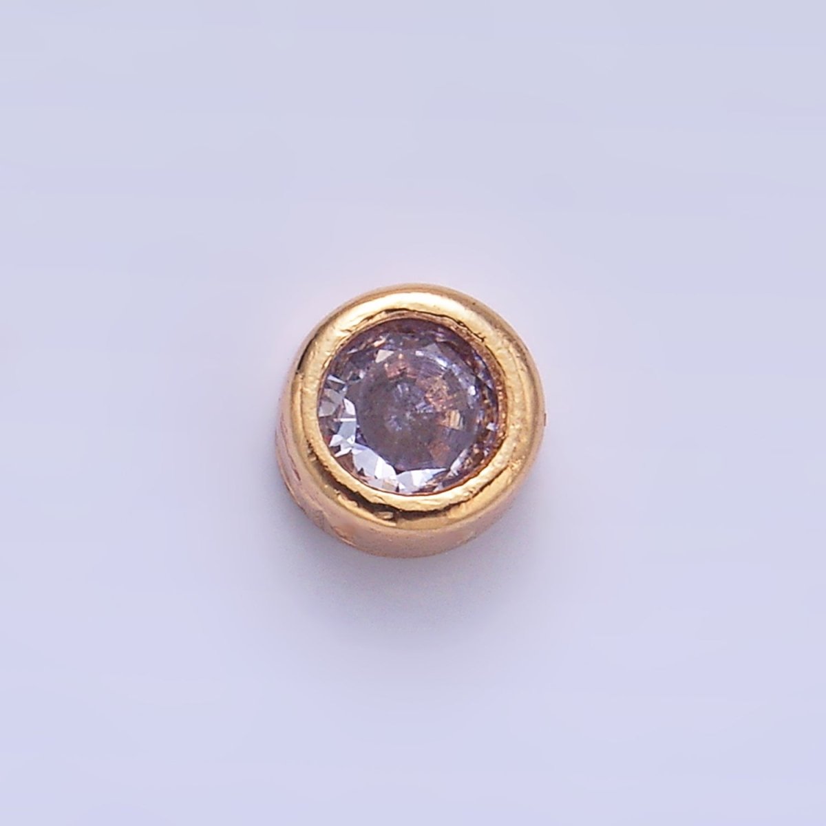 24K Gold Filled 4.2mm Clear, Purple Round CZ Bezel Bead | B114 B117