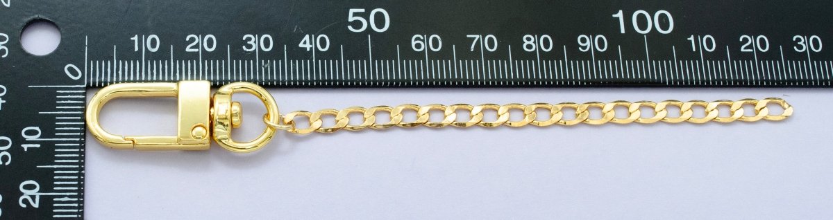 24K Gold Filled 5-Inch Concave Curb Chain Bag Purse Charm Swivel Keychain Findings | WA-2910