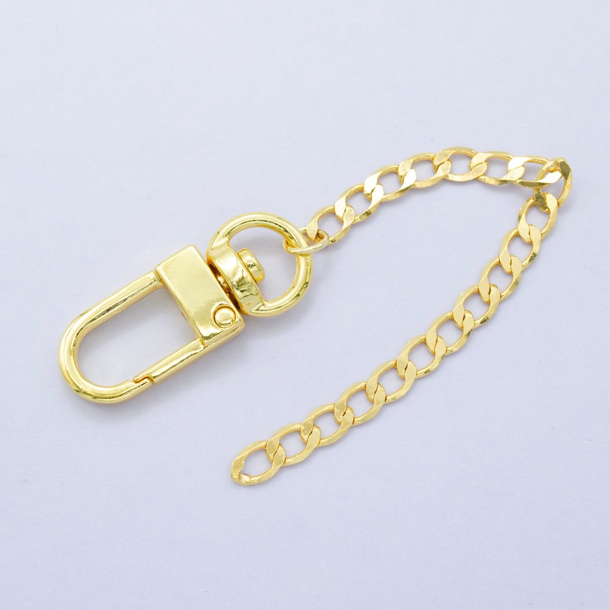 24K Gold Filled 5-Inch Concave Curb Chain Bag Purse Charm Swivel Keychain Findings | WA-2910