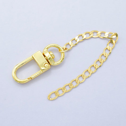 24K Gold Filled 5-Inch Concave Curb Chain Bag Purse Charm Swivel Keychain Findings | WA-2910