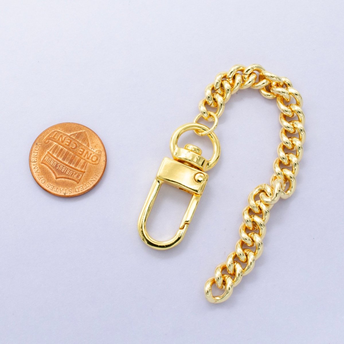 24K Gold Filled 5-Inch Cuban Curb Bag Purse Charm Swivel Keychain Findings | WA-2896