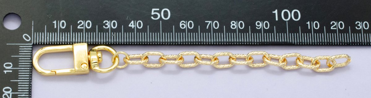 24K Gold Filled 5-Inch Lined Paperclip Chain Bag Purse Charm Swivel Keychain Findings | WA-2902