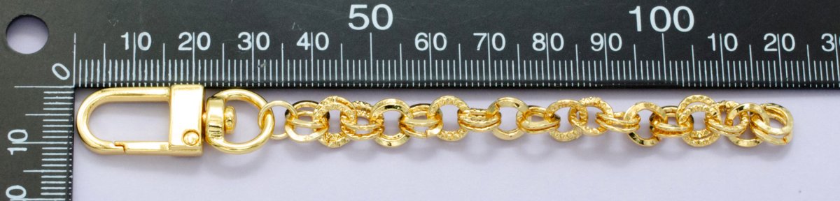 24K Gold Filled 5-Inch Multiple Hammered Rolo Chain Bag Purse Charm Swivel Keychain Findings | WA-2909