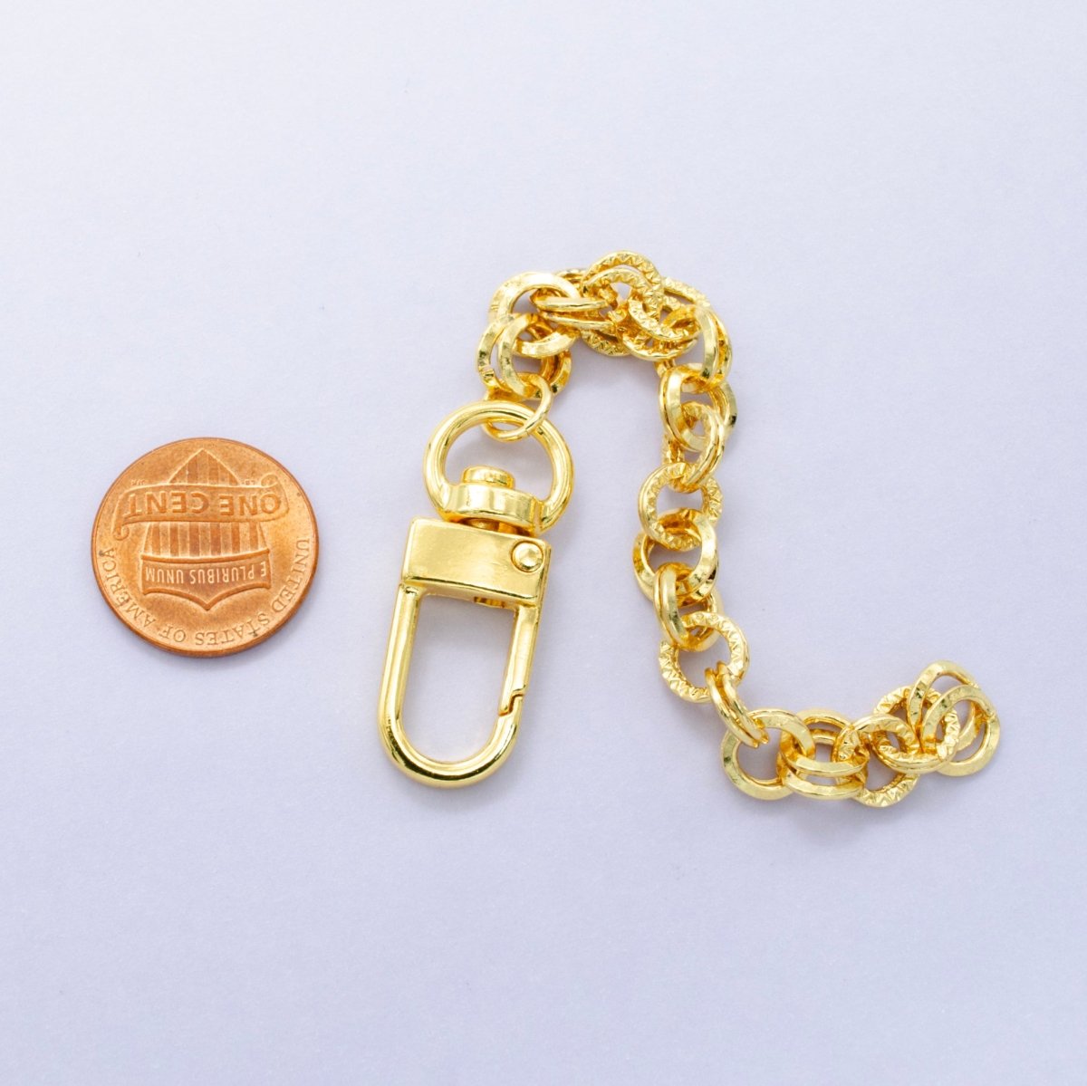 24K Gold Filled 5-Inch Multiple Hammered Rolo Chain Bag Purse Charm Swivel Keychain Findings | WA-2909