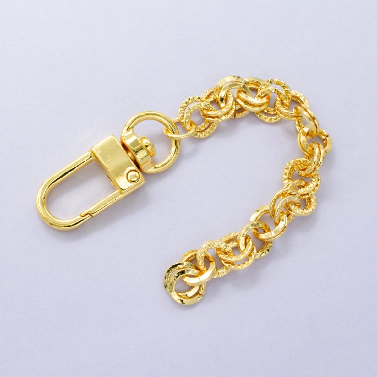 24K Gold Filled 5-Inch Multiple Hammered Rolo Chain Bag Purse Charm Swivel Keychain Findings | WA-2909