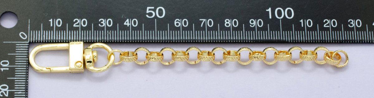 24K Gold Filled 5-Inch Ribbed Rolo Chain Bag Purse Charm Swivel Keychain Findings | WA-2907