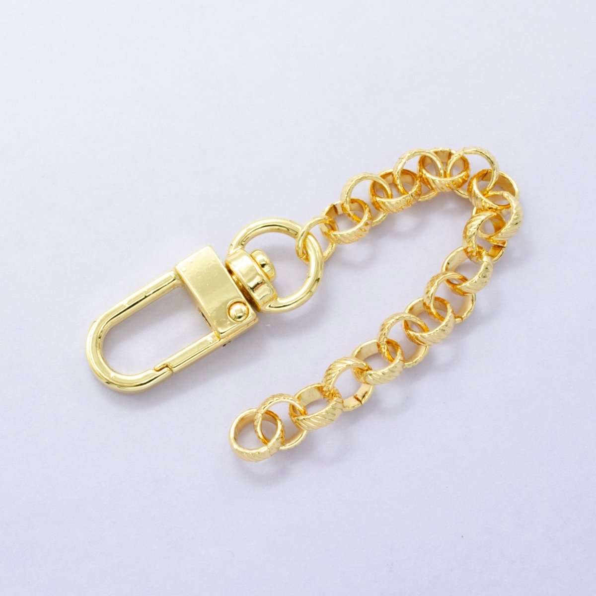 24K Gold Filled 5-Inch Ribbed Rolo Chain Bag Purse Charm Swivel Keychain Findings | WA-2907