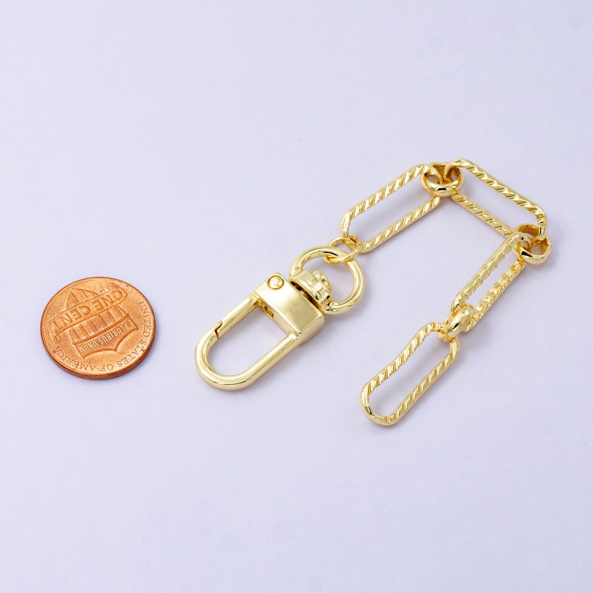 24K Gold Filled 5-Inch Textured Paper Clip Link Chain Bag Purse Charm Swivel Keychain Findings | WA-2763