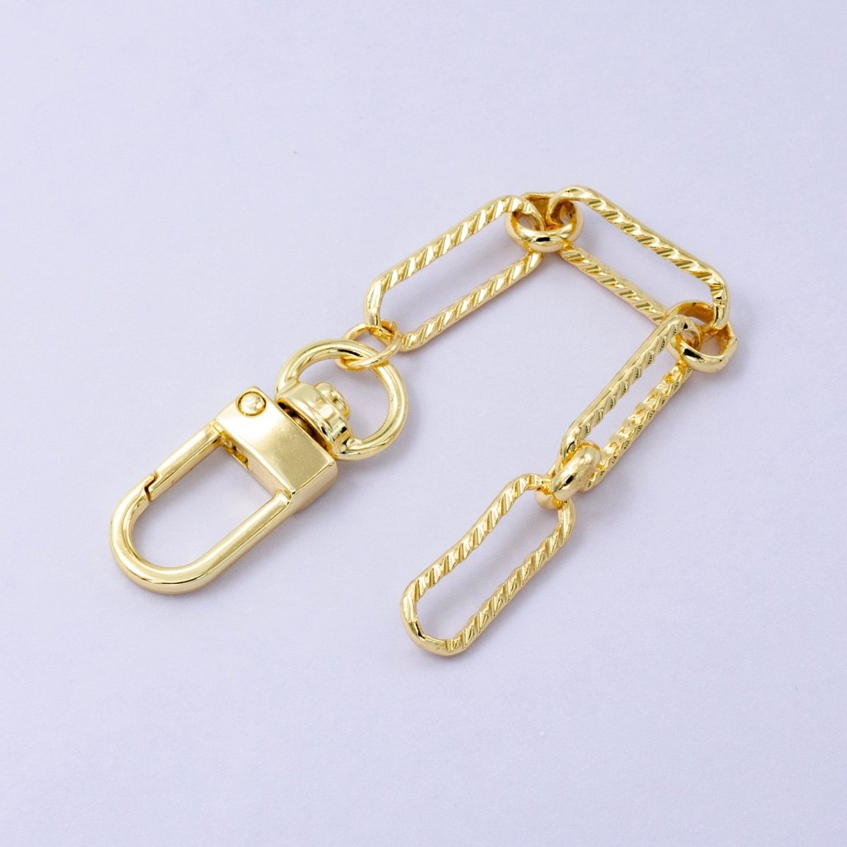 24K Gold Filled 5-Inch Textured Paper Clip Link Chain Bag Purse Charm Swivel Keychain Findings | WA-2763