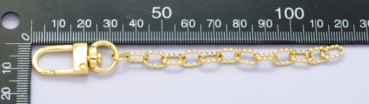 24K Gold Filled 5-Inch Twisted Cable Chain Bag Purse Charm Swivel Keychain Findings | WA-2897