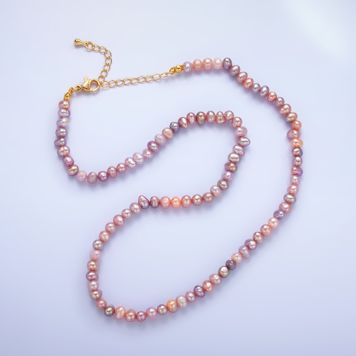 24K Gold Filled 5.5mm Pink Purple Gradient Freshwater Pearl 16 Inch Necklace | WA-3019