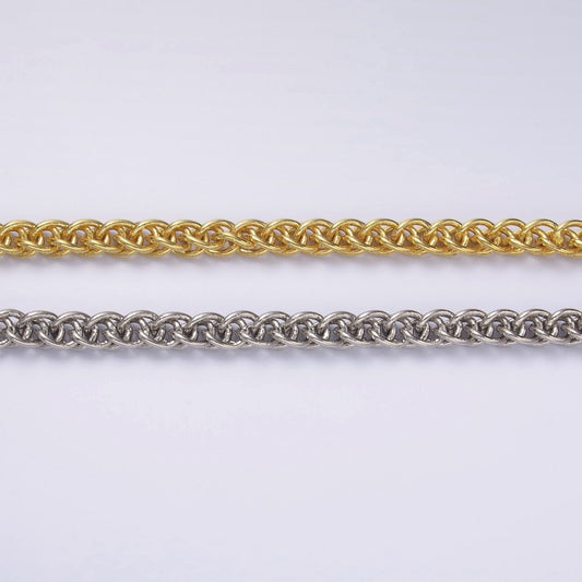24K Gold Filled 6mm Foxtail Wheat Unfinished Chain by Yard in Gold & Silver | Roll-1544 Roll-1545