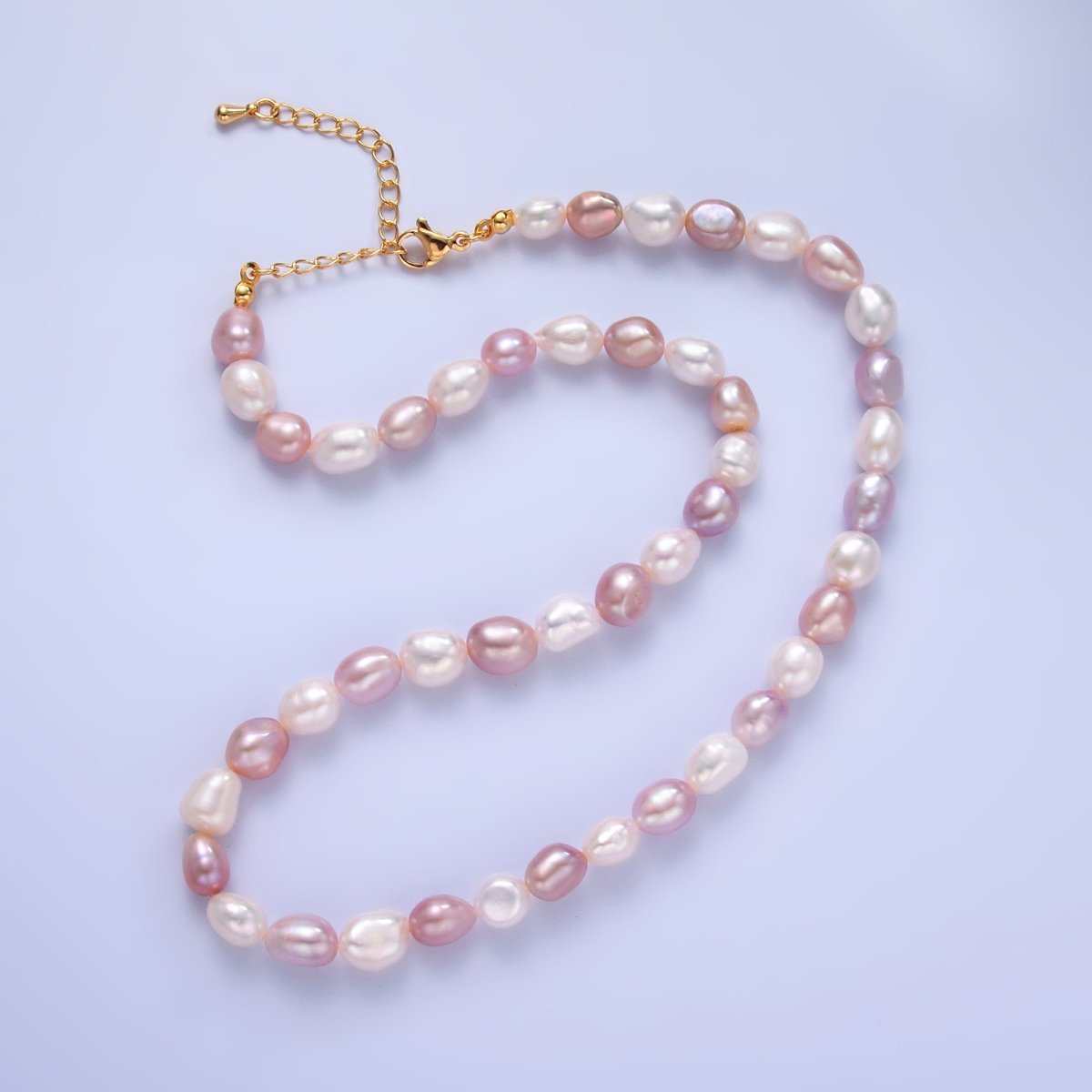 24K Gold Filled 7mm Gradient Pink Purple White Freshwater Pearl 16 Inch Necklace | WA-3017