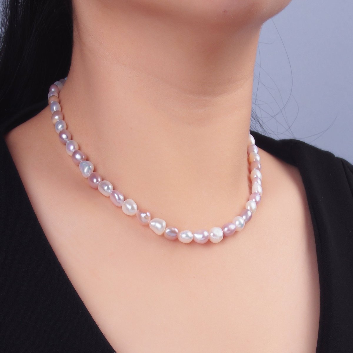 24K Gold Filled 7mm Gradient Pink Purple White Freshwater Pearl 16 Inch Necklace | WA-3017