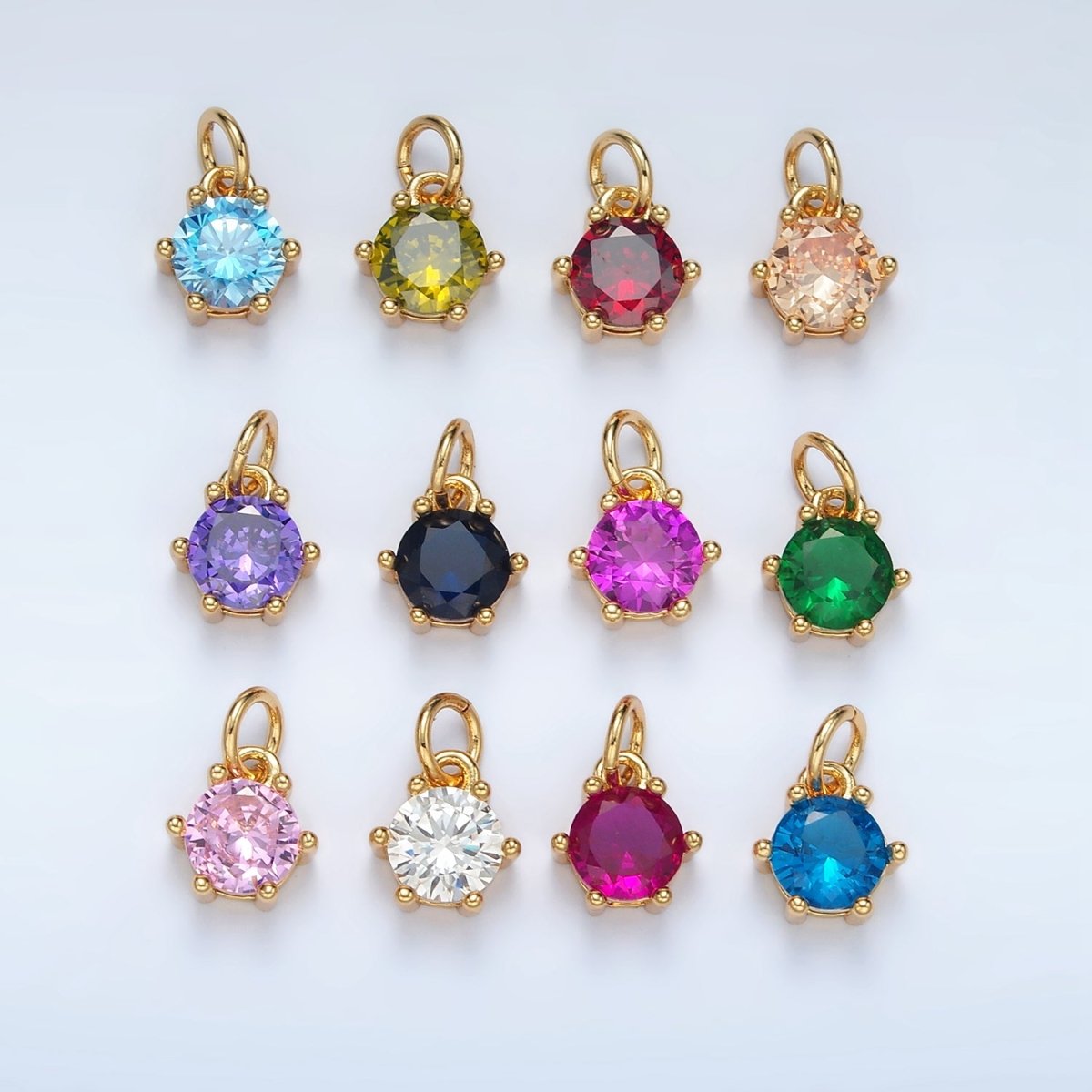 24K Gold Filled 8mm Round CZ Birthstone Personalized Charm | AG871 - AG876