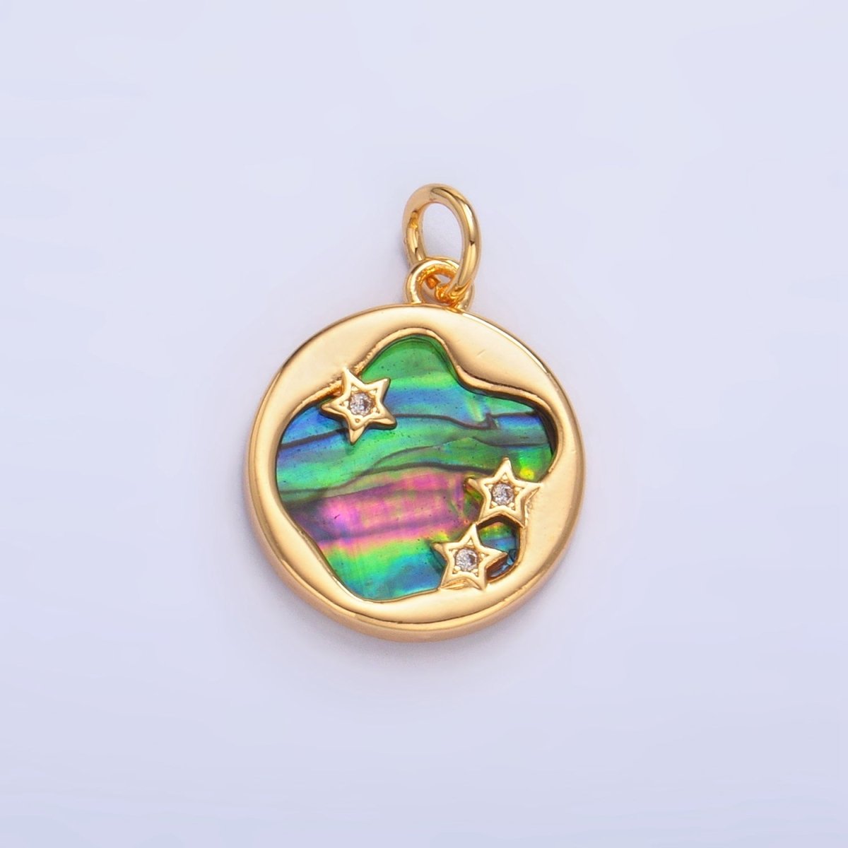 24K Gold Filled Abalone CZ Star Galaxy Stamped Charm | AC1464