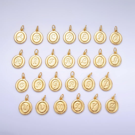 24K Gold Filled Alphabet Letter Initial Script Engraved Stamped Oval Charm | A836 - A848