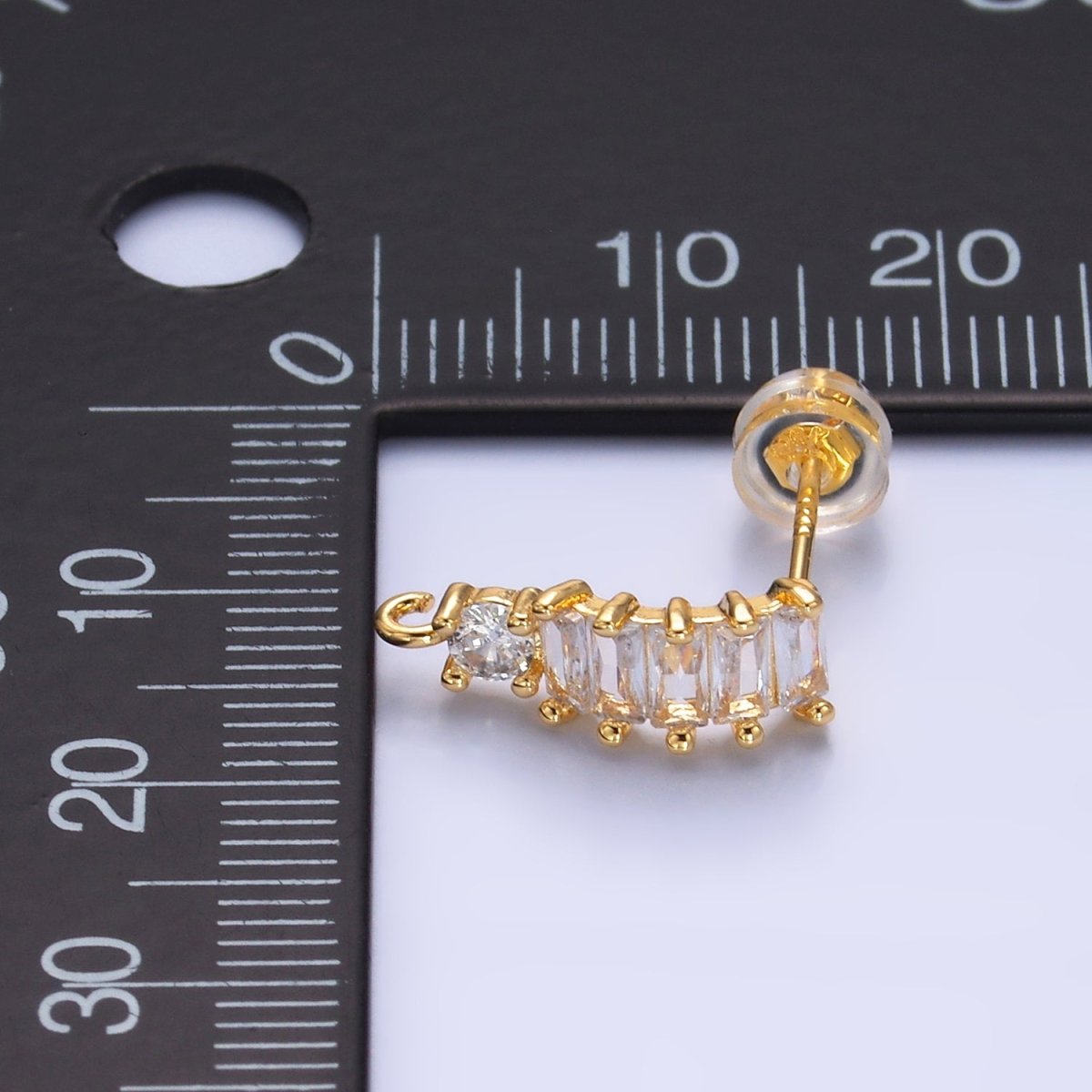24K Gold Filled Baguette CZ C-Shaped Hoop Earring Findings | Z1058