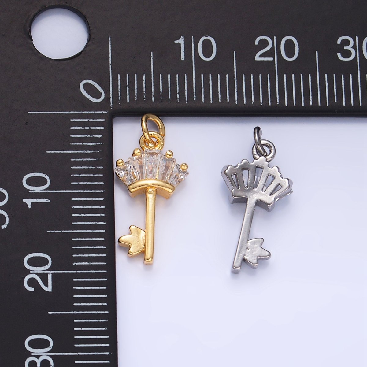 24K Gold Filled Baguette CZ Key Charm in Gold & Silver | W107