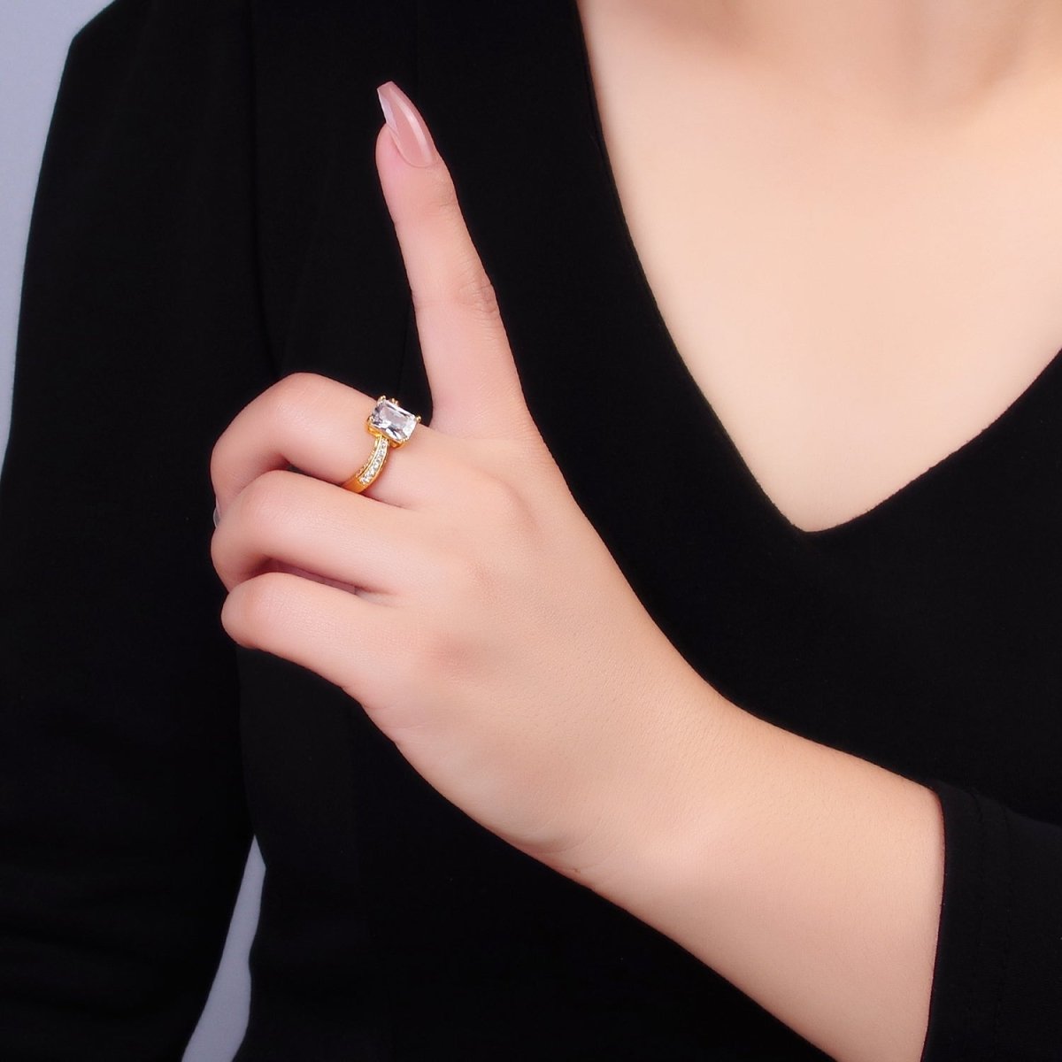 24K Gold Filled Baguette CZ Micro Paved Curved Ring | O327