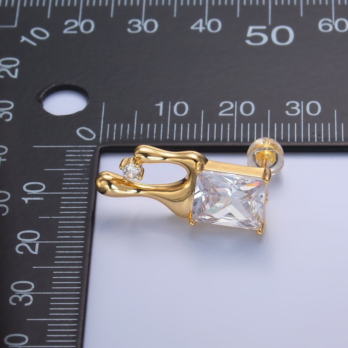 24K Gold Filled Baguette CZ Molten Drip Stud Earrings | AB721
