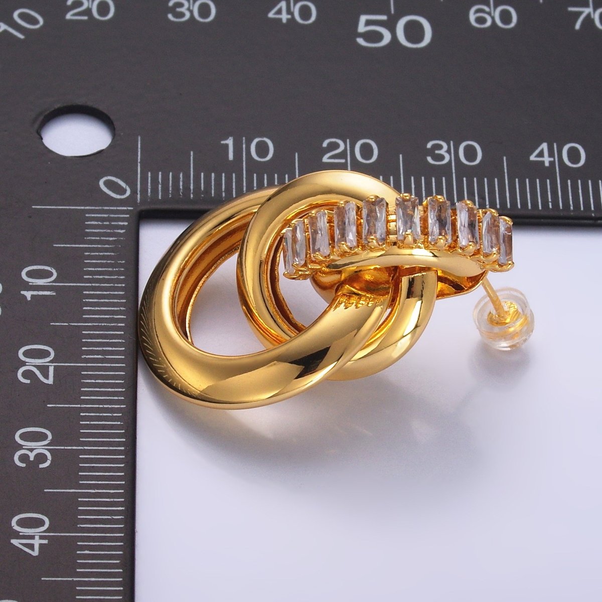 24K Gold Filled Baguette Door Knocker Geometric Stud Earrings in Gold & Silver | AB926 AB927