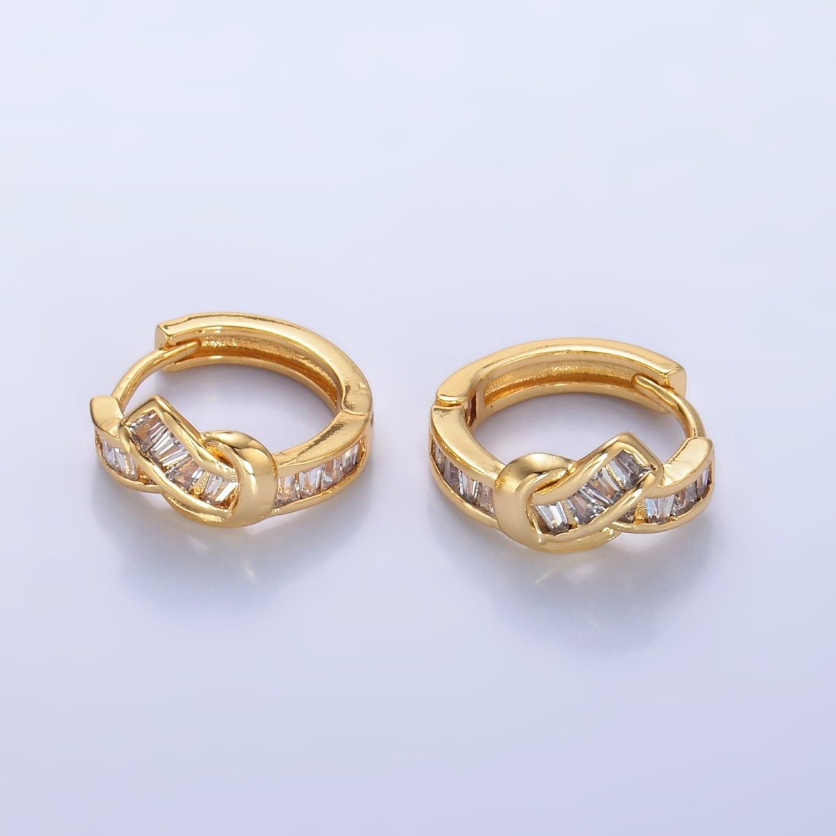 24K Gold Filled Baguette Knot Huggie Earrings | AB006