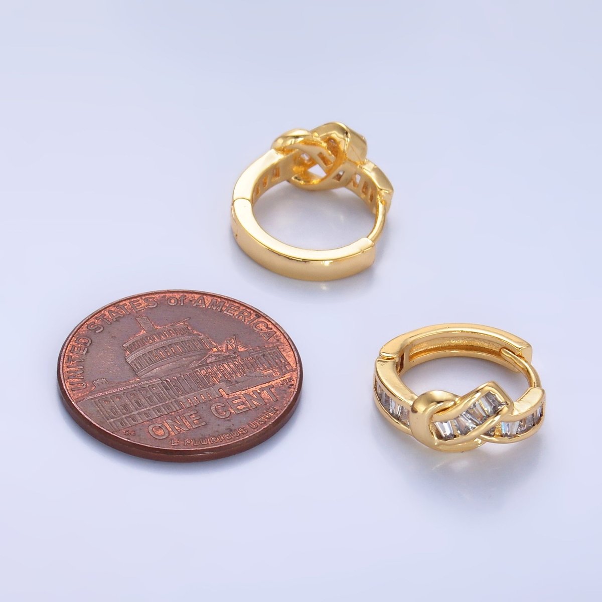 24K Gold Filled Baguette Knot Huggie Earrings | AB006