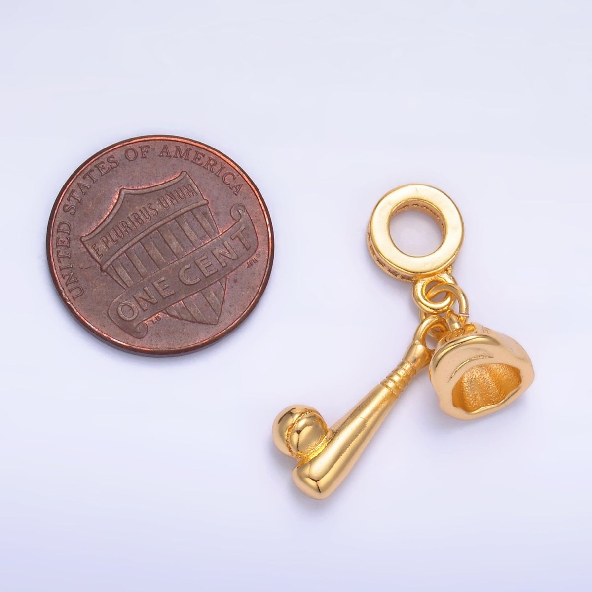 24K Gold Filled Baseball Bat Cap Micro Paved CZ Rhondelle Drop Pendant | W333