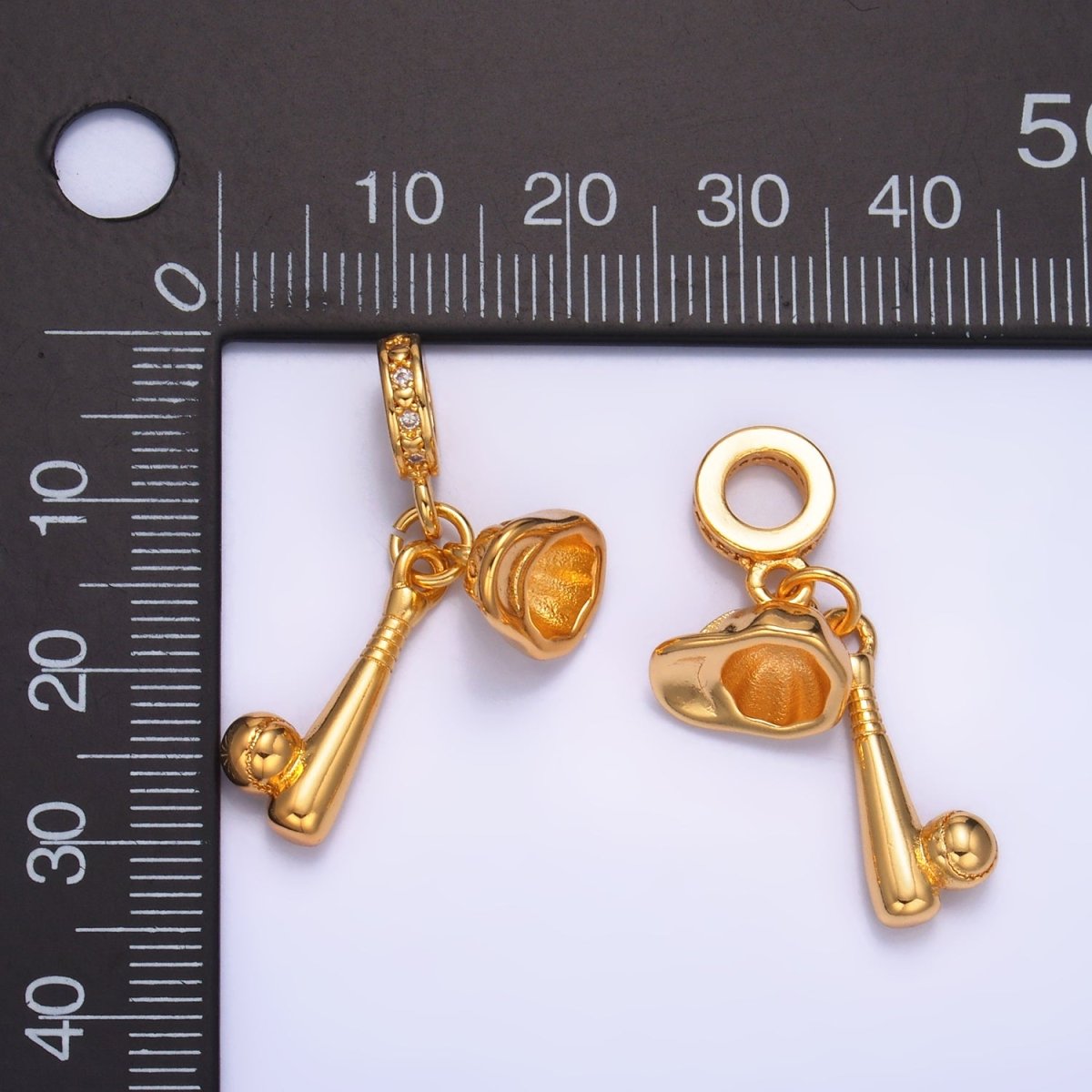 24K Gold Filled Baseball Bat Cap Micro Paved CZ Rhondelle Drop Pendant | W333