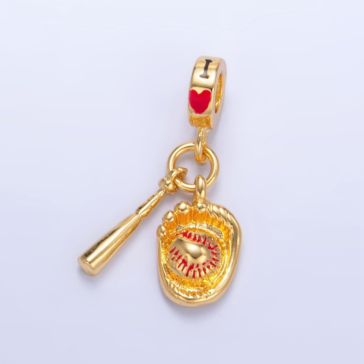 24K Gold Filled Baseball Bat Glove "I Love" Rhondelle Drop Pendant | W119