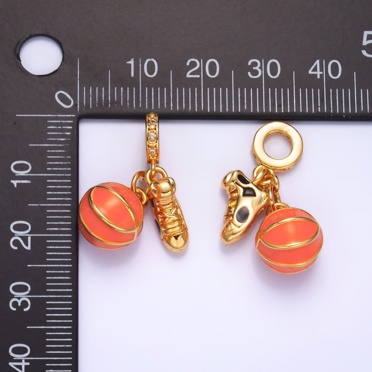 24K Gold Filled Basketball Shoes Enamel Micro Paved CZ Rhondelle Drop Pendant | W361