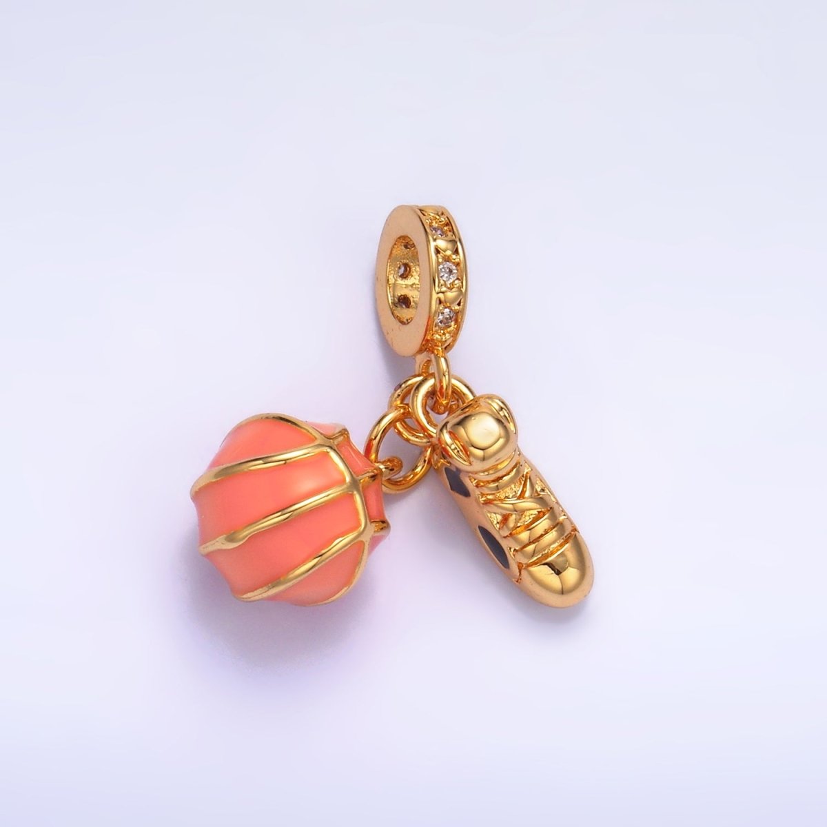 24K Gold Filled Basketball Shoes Enamel Micro Paved CZ Rhondelle Drop Pendant | W361