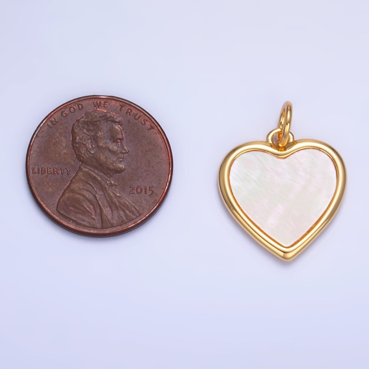 24K Gold Filled Bezel Shell Pearl Heart Charm | W430
