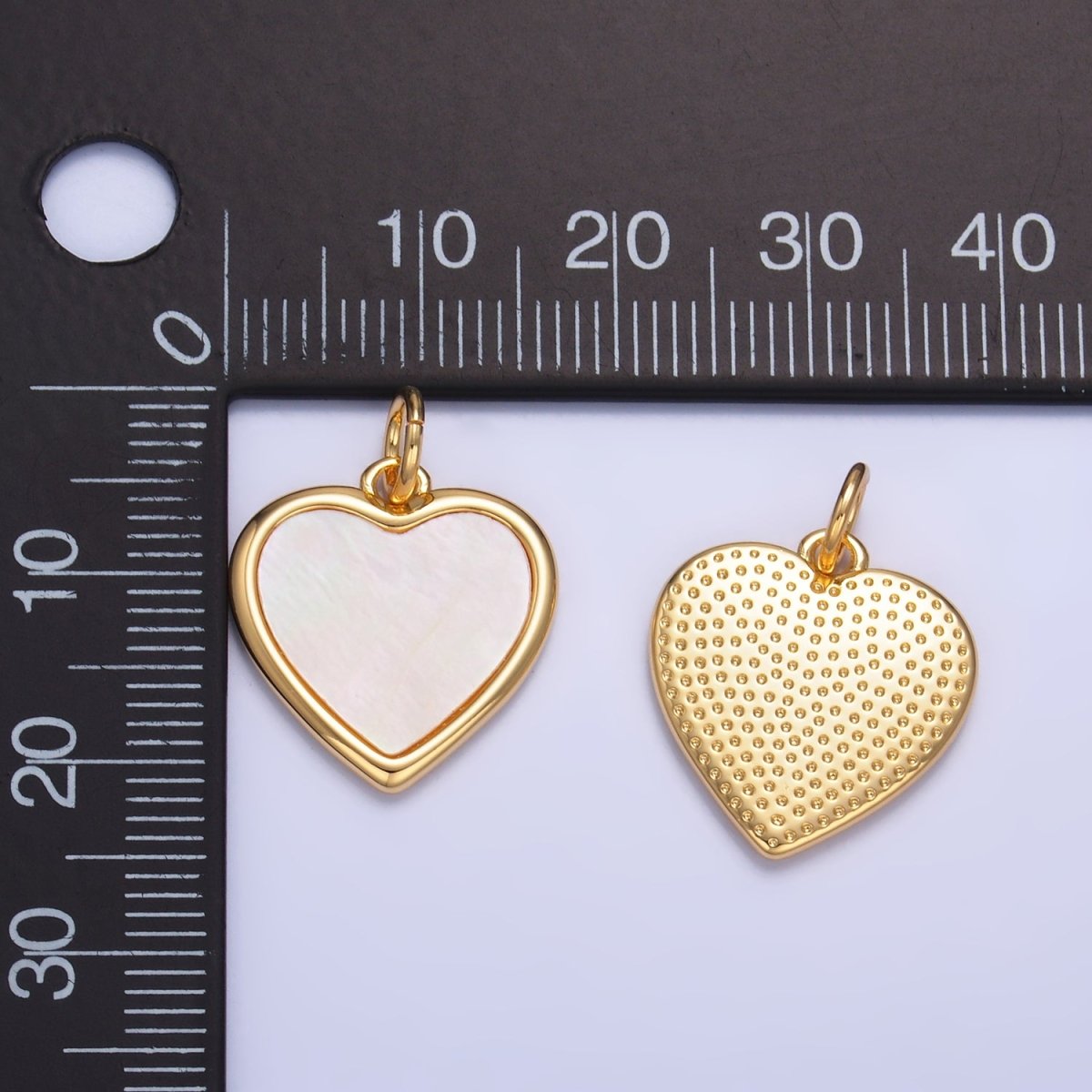 24K Gold Filled Bezel Shell Pearl Heart Charm | W430
