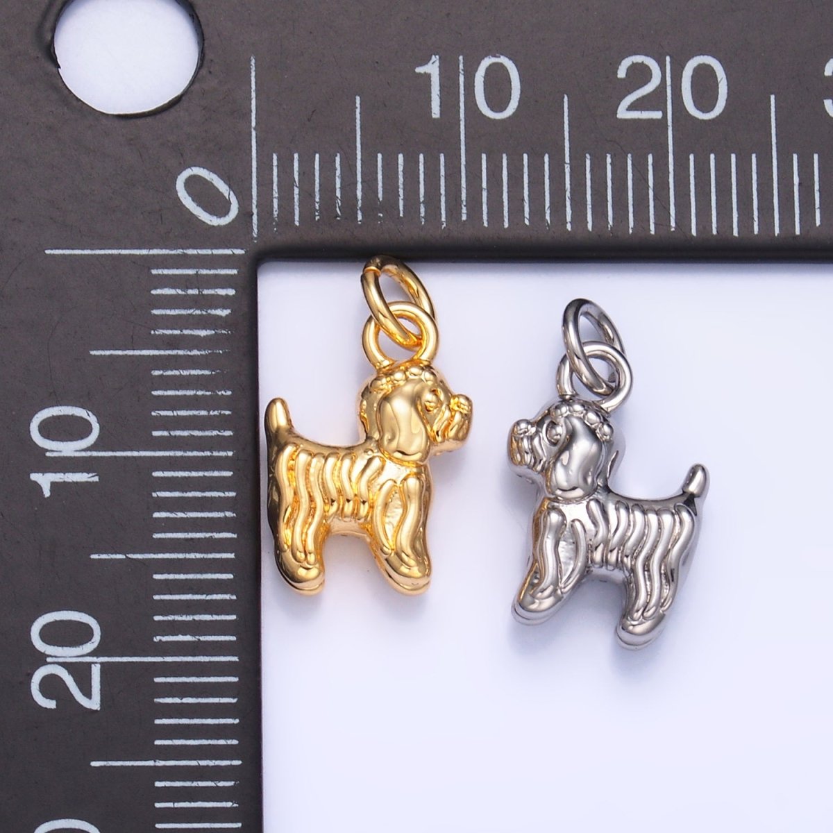 24K Gold Filled 14mm Bichon Frise Labradoodle Pet Dog Multidimensional 3D Charm in Gold & Silver | W239