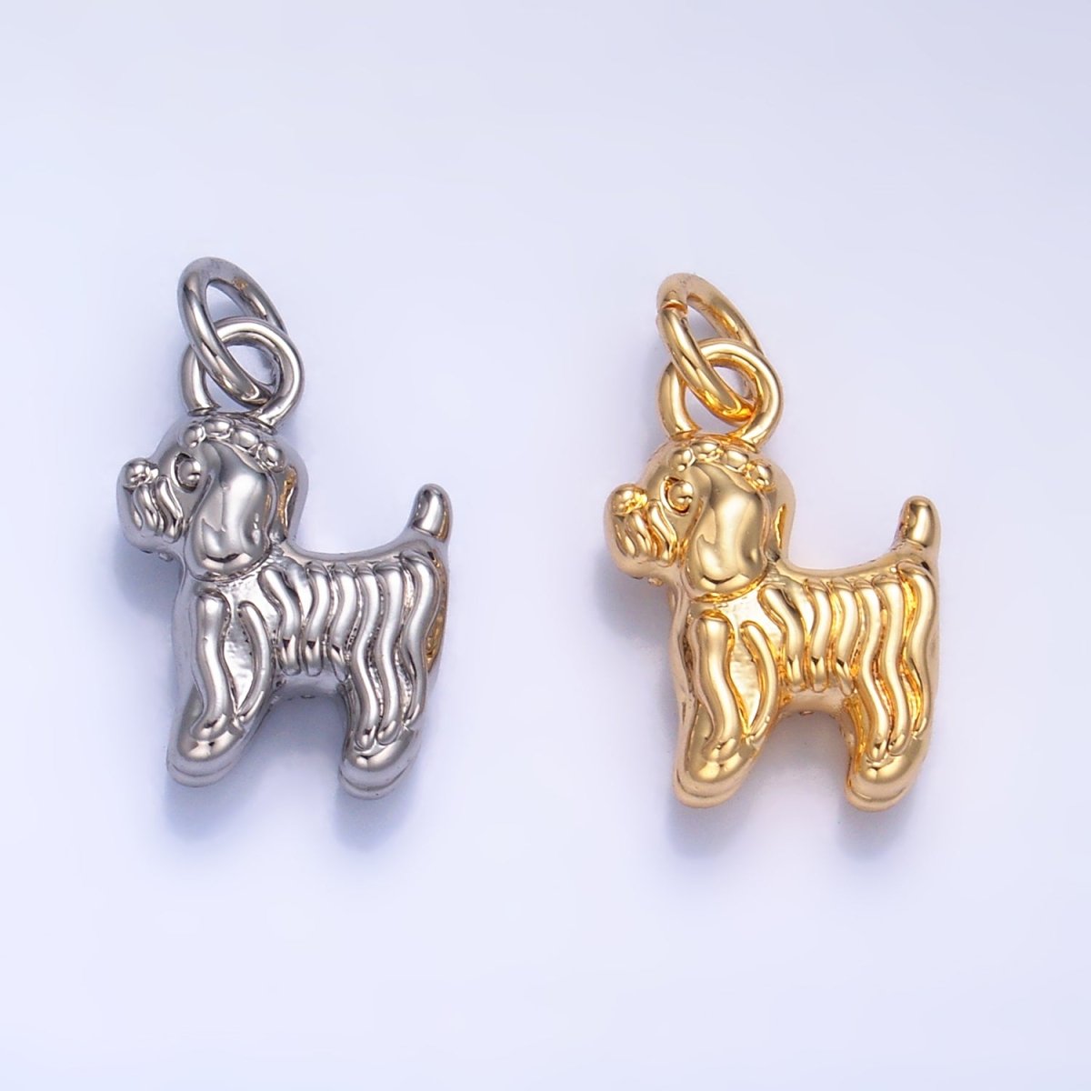 24K Gold Filled 14mm Bichon Frise Labradoodle Pet Dog Multidimensional 3D Charm in Gold & Silver | W239
